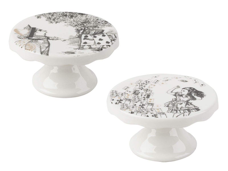 Victoria and Albert Alice in Wonderland Set of 2 Porcelain Mini Cakes Pedestals Stand